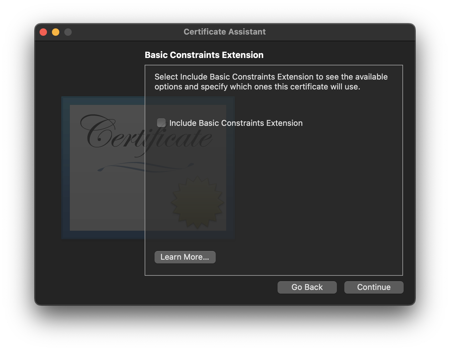 Certificate basic default