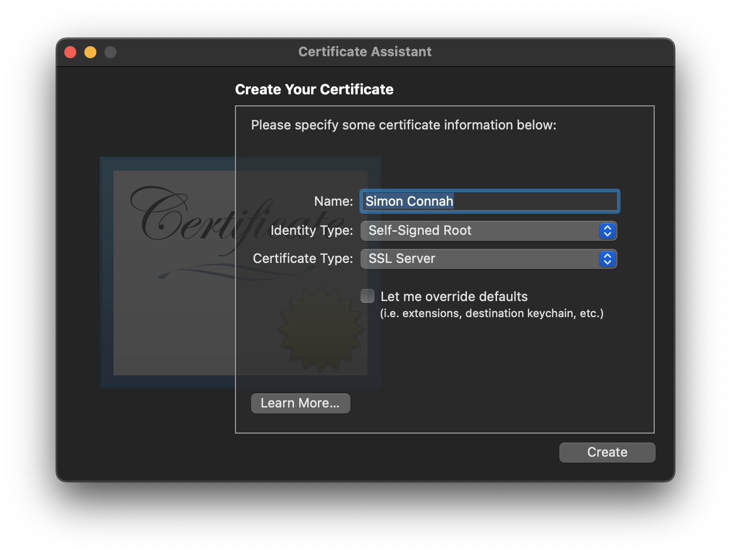 Create a certificate on macOS