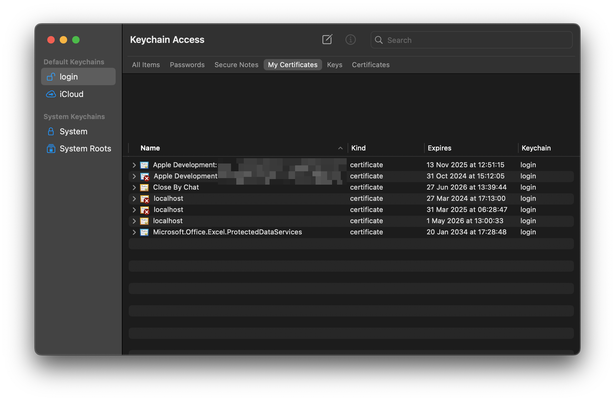 Show all certificates on macOS